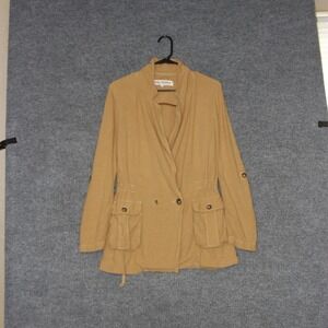 Free People Jacket Womens XS Khaki Linen Drawstring Pockets‎ Roll Tab Sleeve